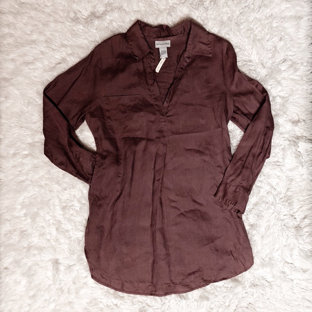 Soft Surroundings Mauve 100% Linen Tunic Top - S